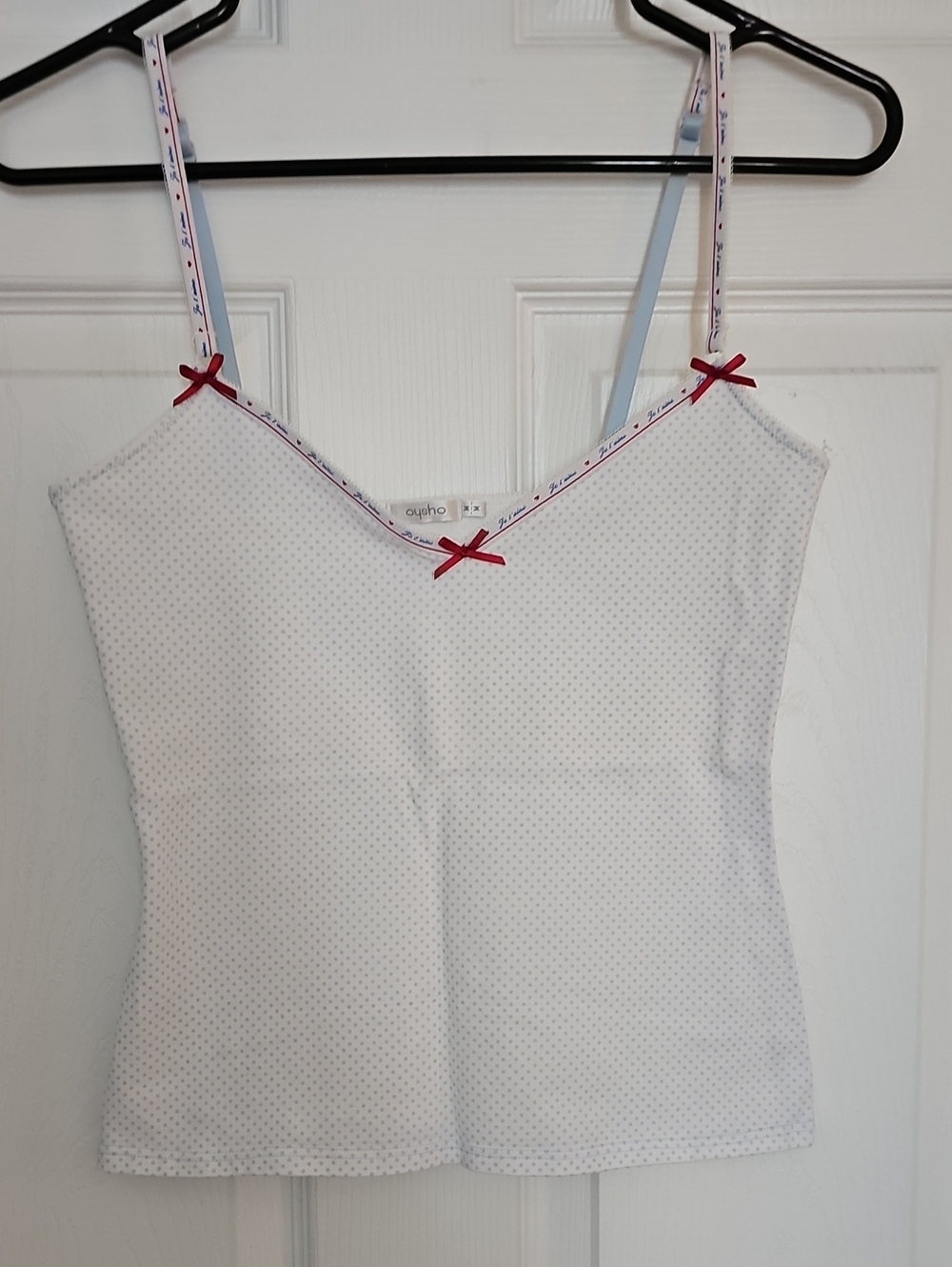 Oysho White Polka Dot Camisole with Red Bow Trim